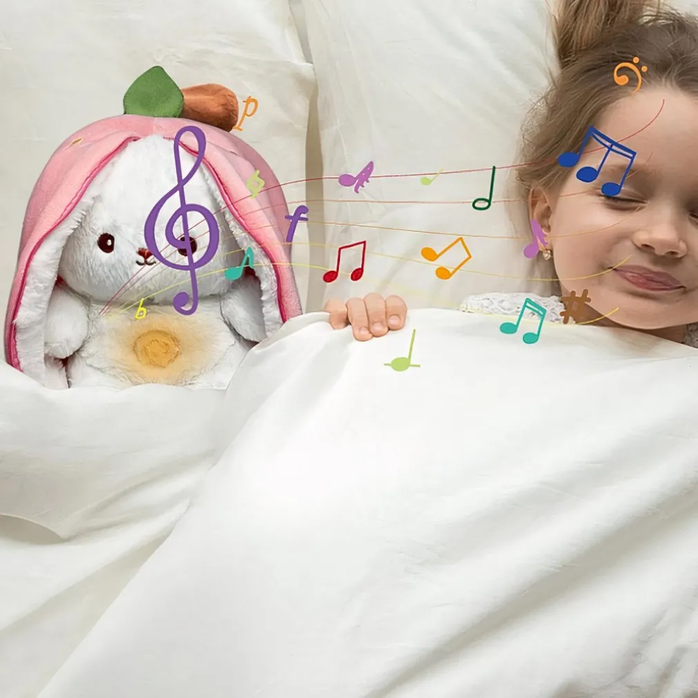 Peluche lapin fraise qui respire avec berceuses