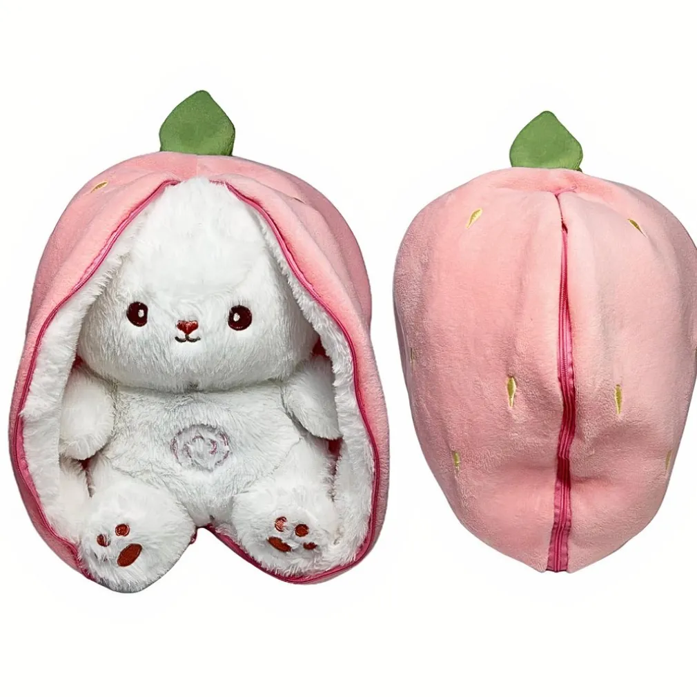 Peluche lapin fraise qui respire avec berceuses