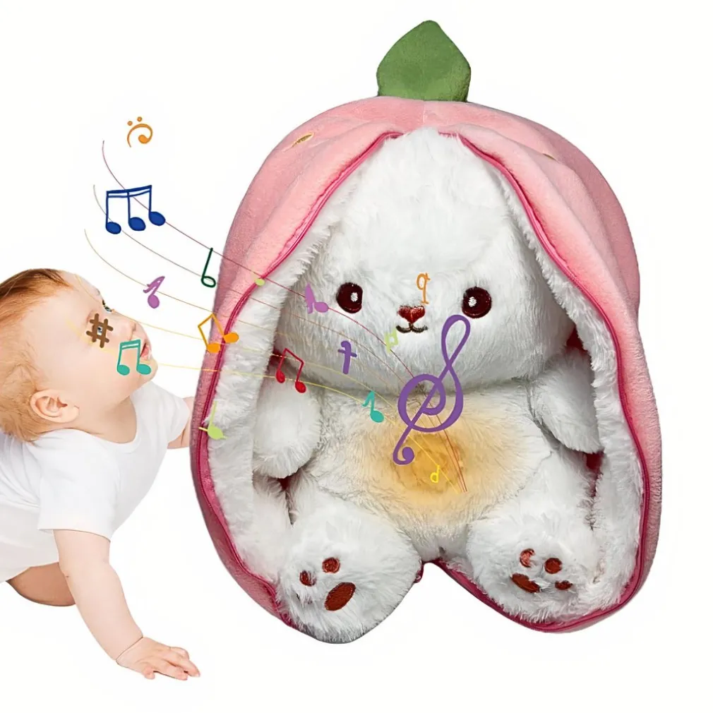 Peluche lapin fraise qui respire avec berceuses