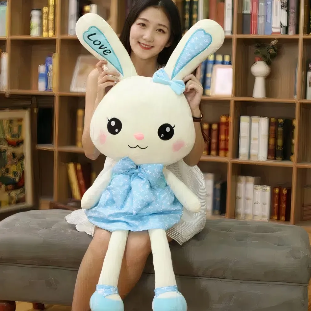 Peluche lapin géant avec robe bleue