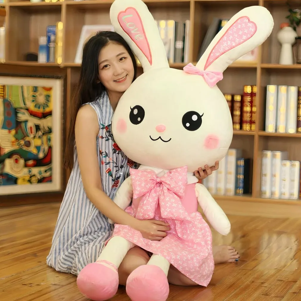 Peluche lapin géant avec robe rose