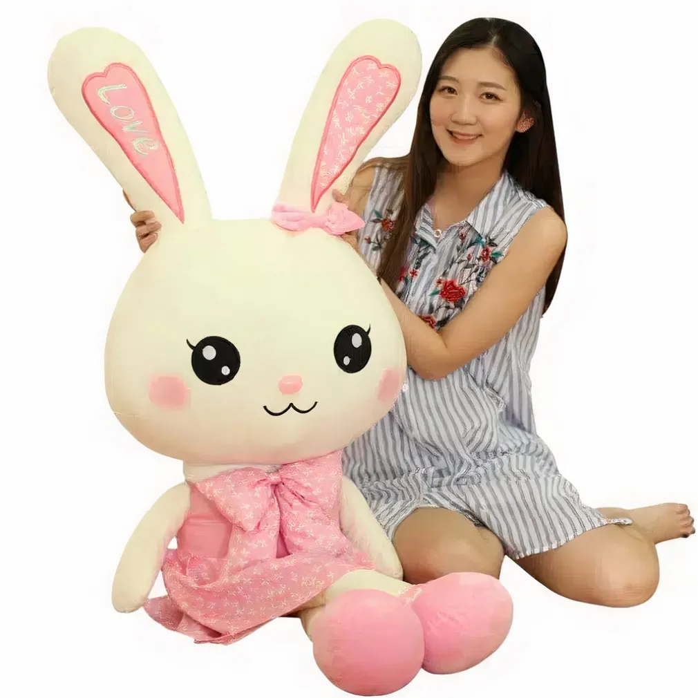 Peluche lapin géant avec robe rose