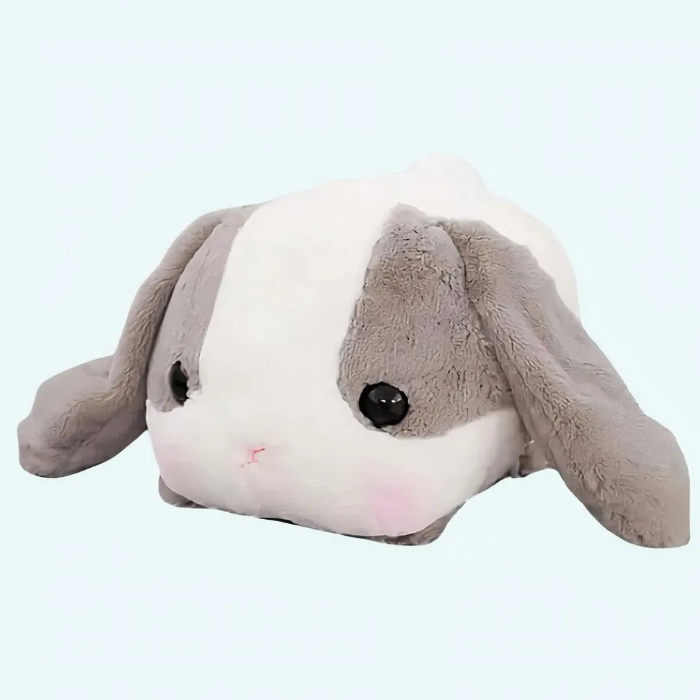 Peluche lapin gris couché