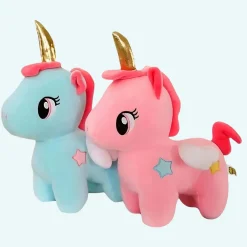 Peluche licorne bleue de corne dorée