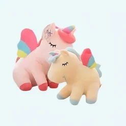 Peluche licorne jaune arc-en-ciel