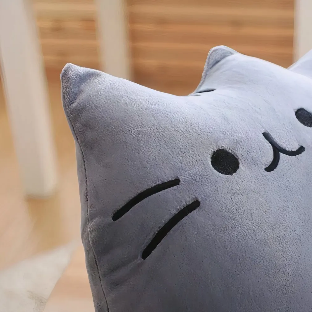 Peluche oreiller chat super mignonne grise