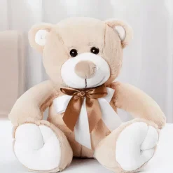 Peluche ours beige noeud