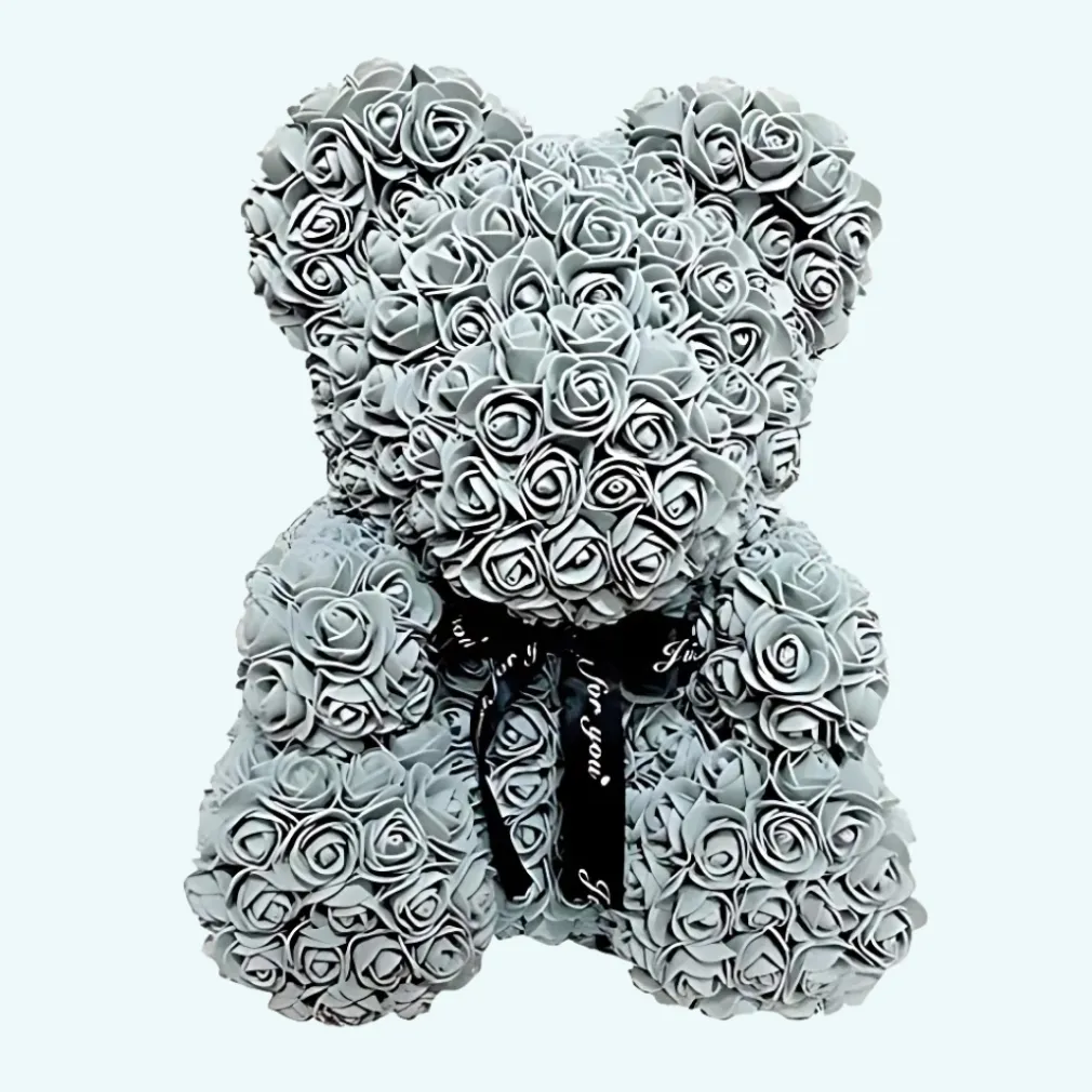 Peluche ours en fleurs grise