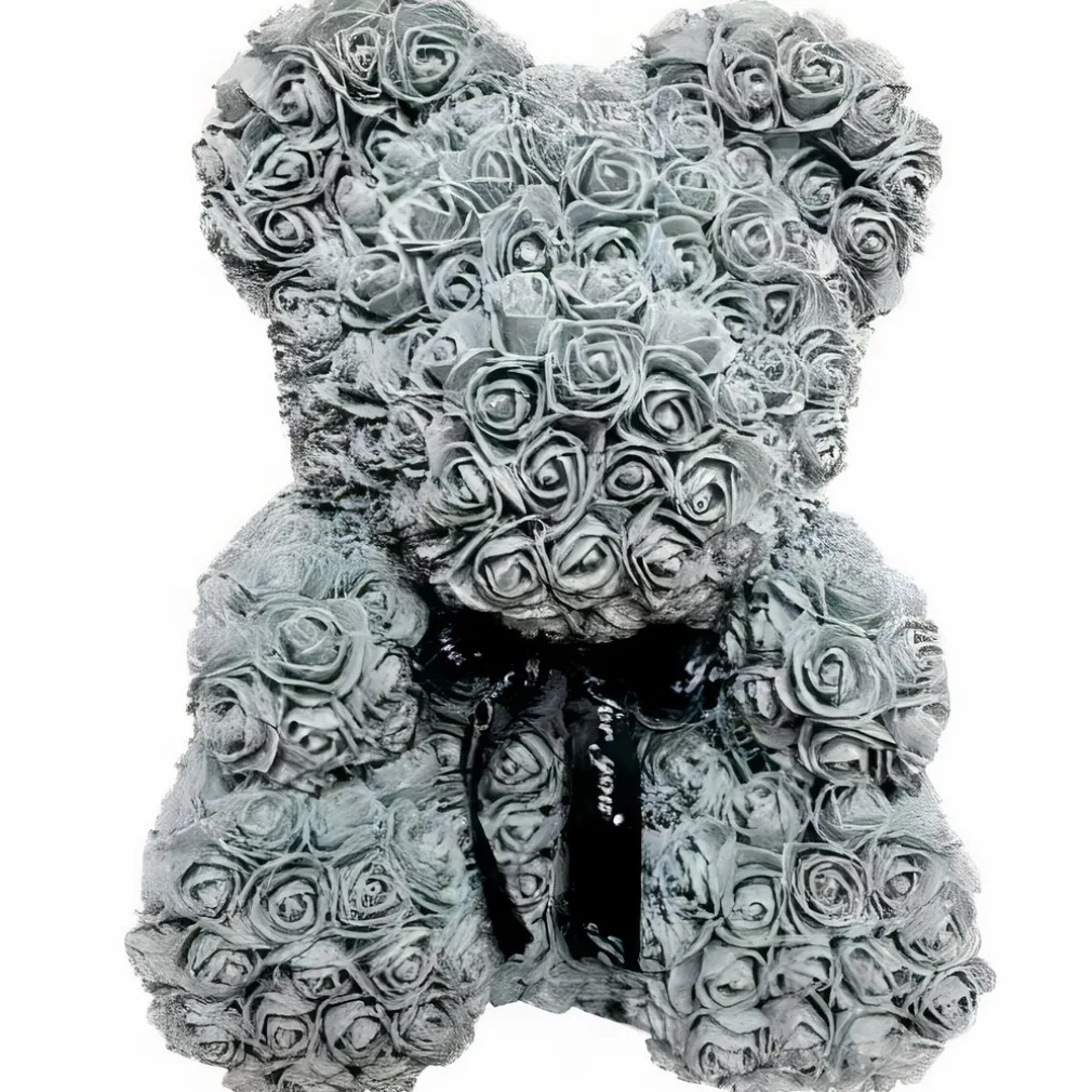 Peluche ours en fleurs grise