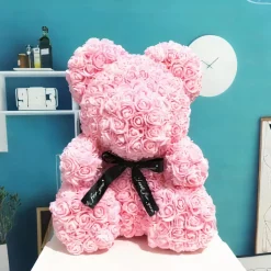 Peluche ours en fleurs rose