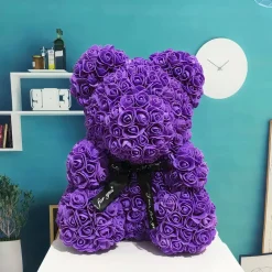 Peluche ours en fleurs violette