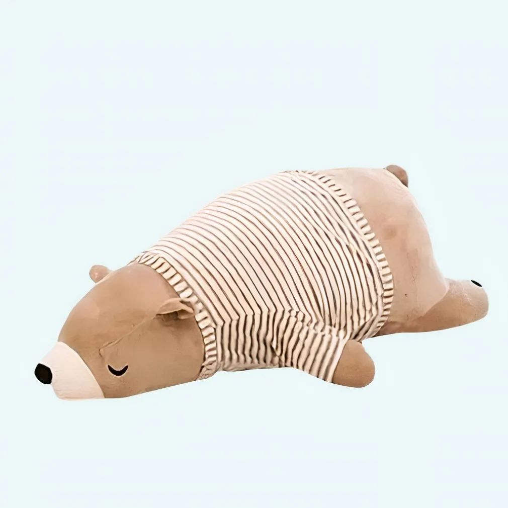 Peluche ours marron habillé qui dort