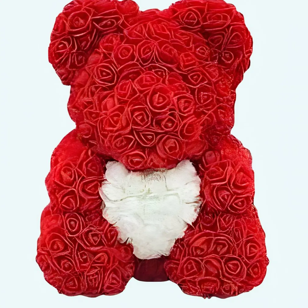 Peluche ours roses rouges