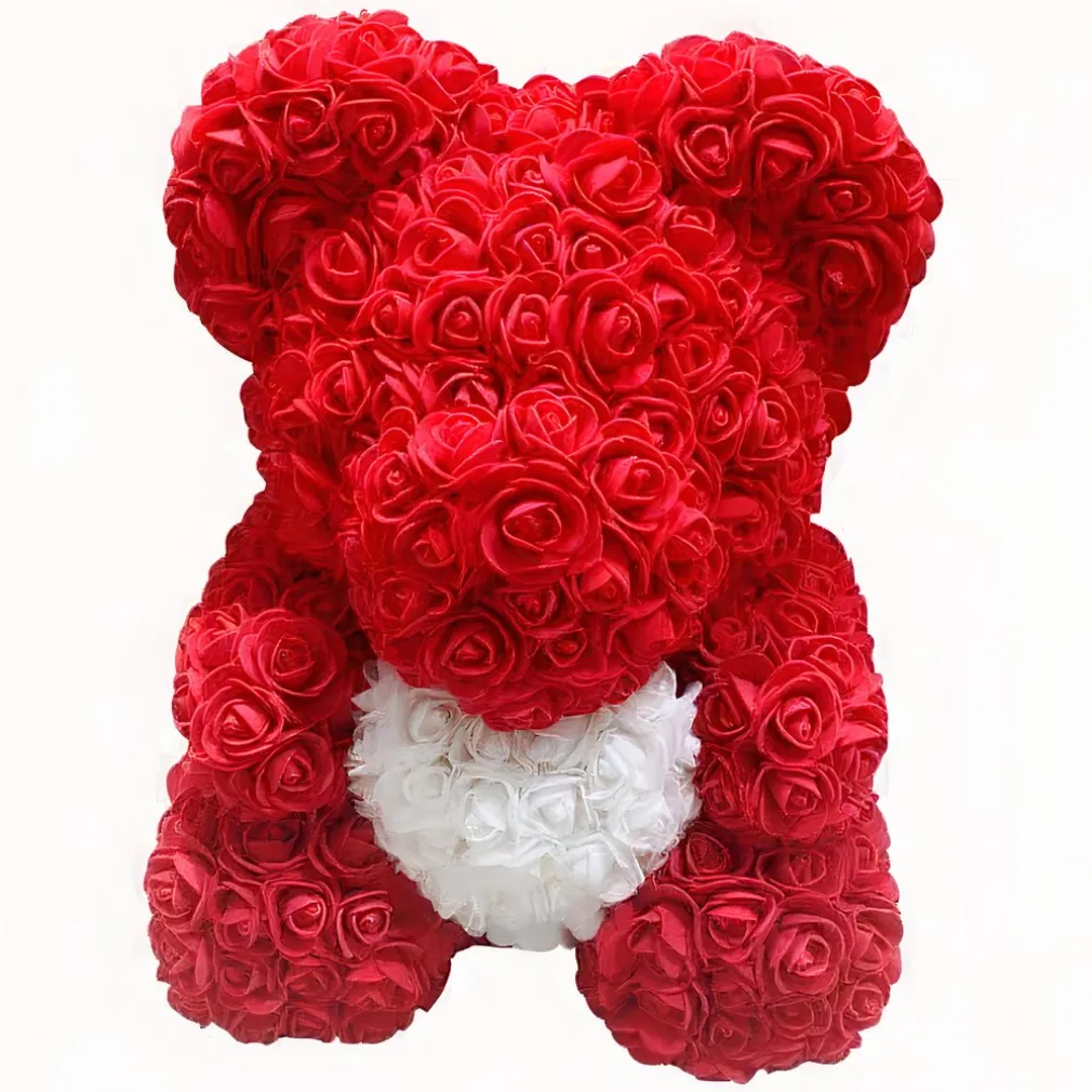 Peluche ours roses rouges