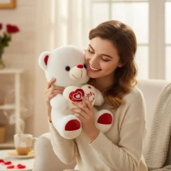 Peluche ourson rose et blanc Love