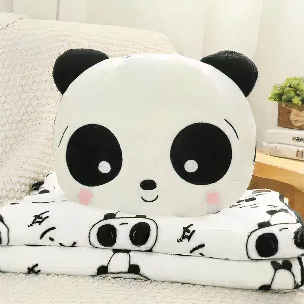 Peluche panda timide avec couverture
