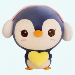 Peluche pingouin bleu avec cache oreilles