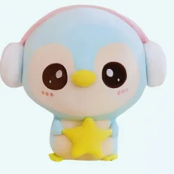 Peluche pingouin bleu clair avec cache oreilles