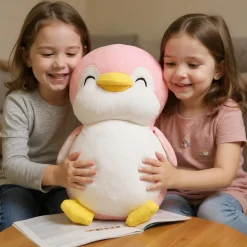 Peluche pingouin rose souriant