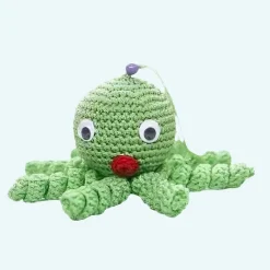 Peluche poulpe verte douce tressée pour enfant
