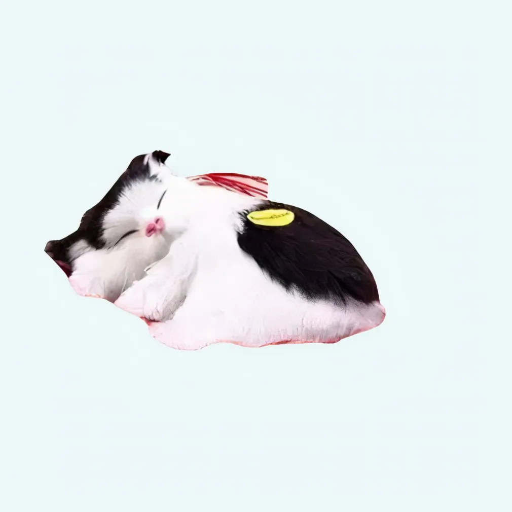 Peluche poupée chat noir et blanc qui dort