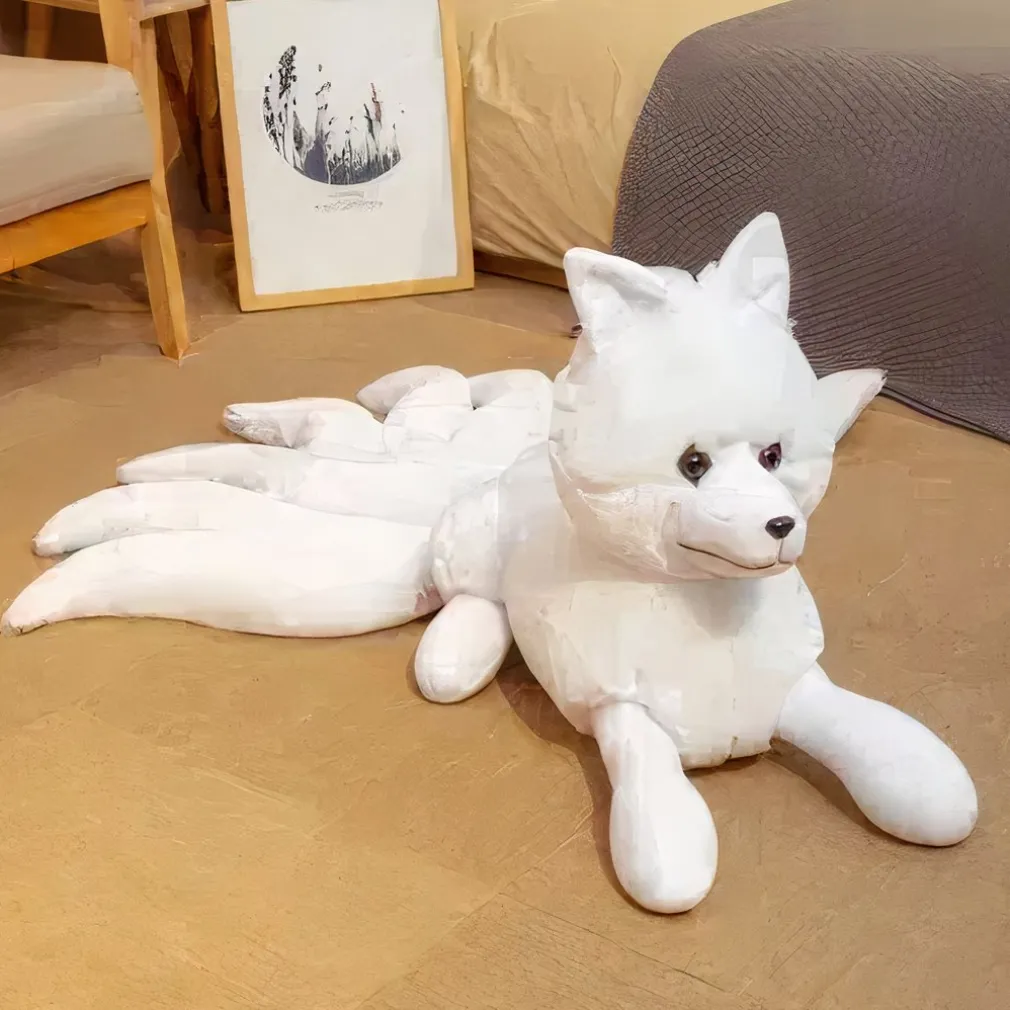 Peluche renard blanc à poil doux