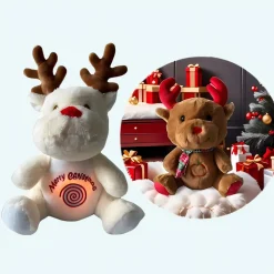 Peluche renne blanc ou marron de Noël qui respire avec berceuses