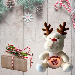 Peluche renne blanc ou marron de Noël qui respire avec berceuses