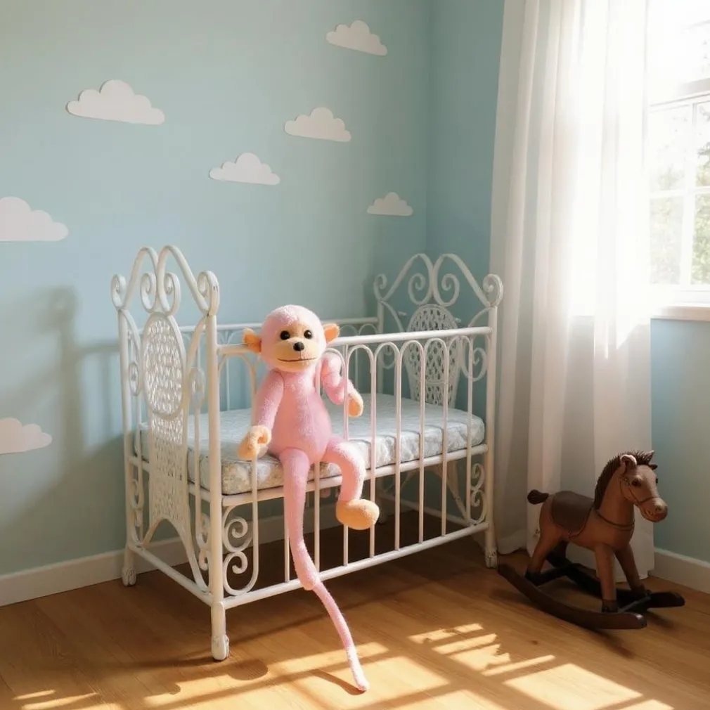 Peluche singe kawaii longue queue rose