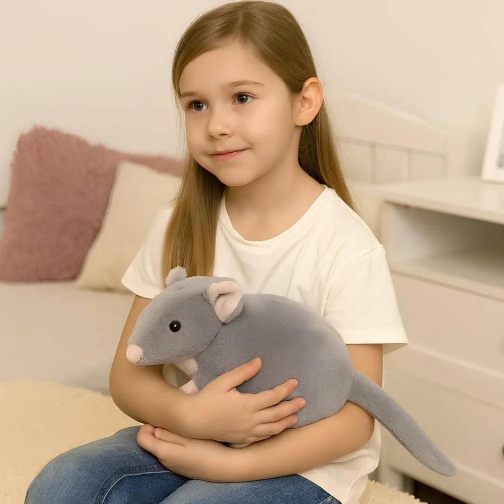 Peluche souris grise à longue queue