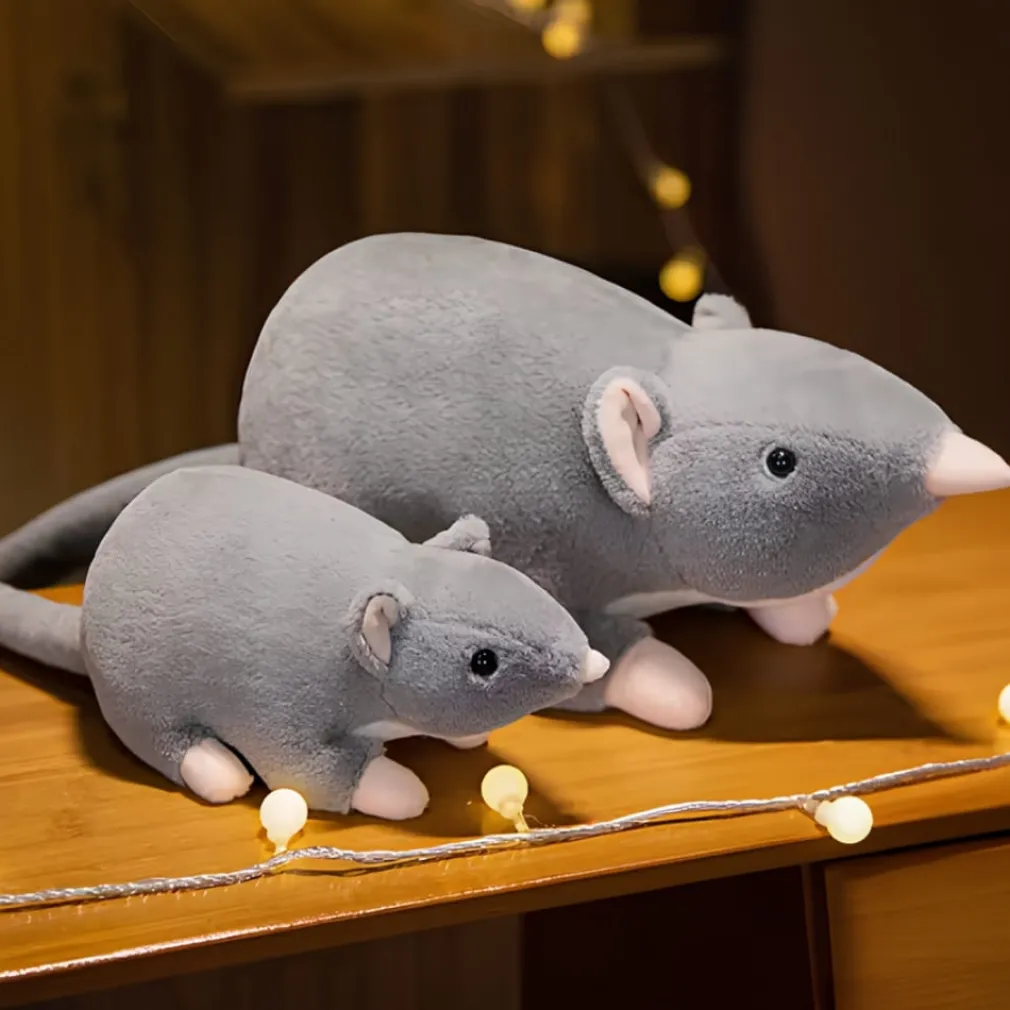 Peluche souris grise à longue queue
