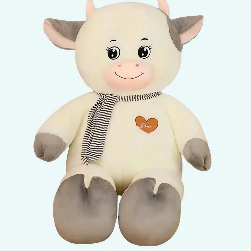 Peluche vache géante blanche grise