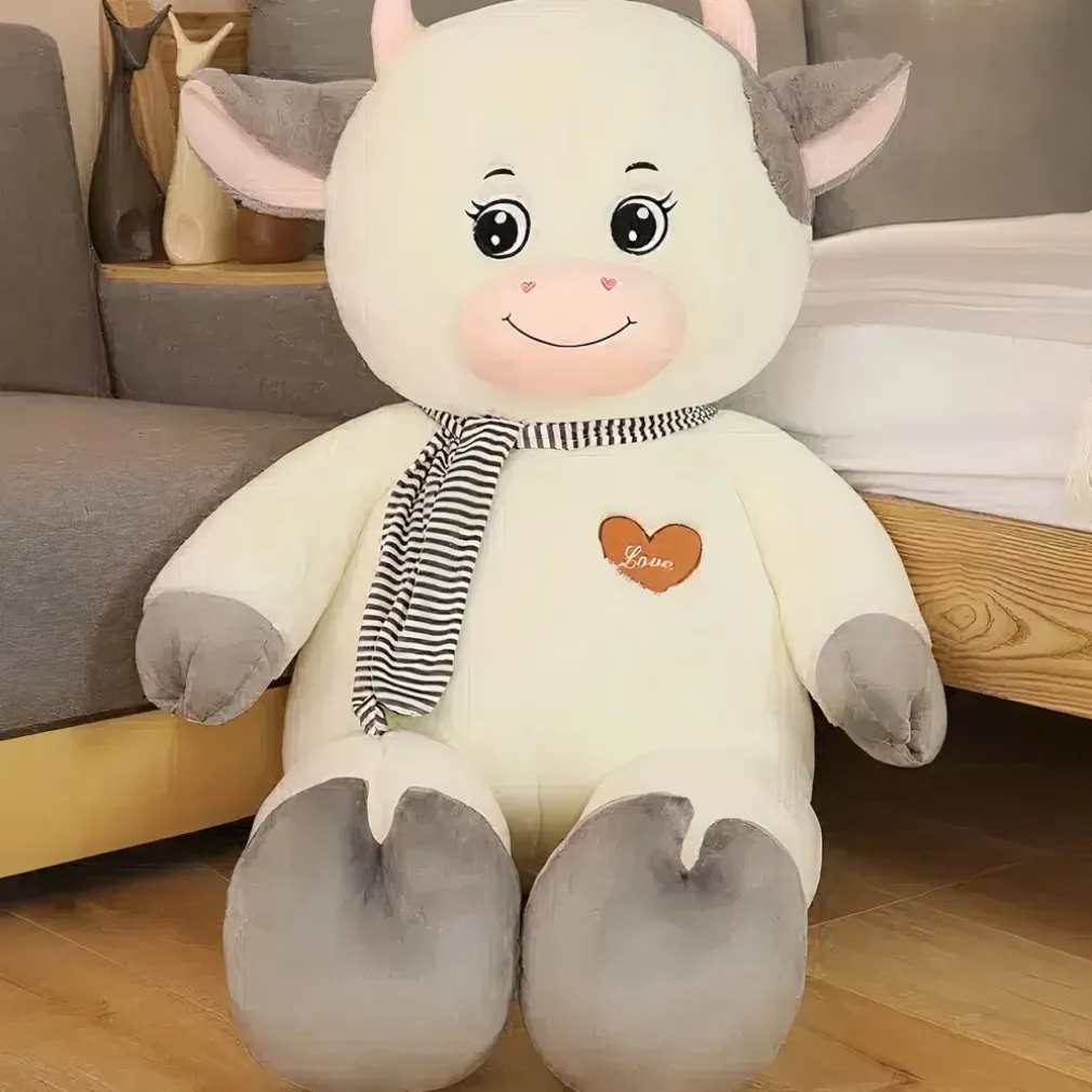 Peluche vache géante blanche grise