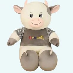 Peluche vache géante tenue grise