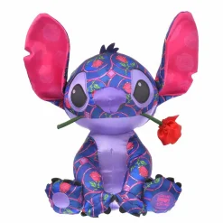 Peluche violette Stitch avec une rose rouge dans la bouche