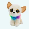 Petite peluche chien au collier multicolore