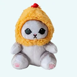 Poupée en peluche petit chat portant une cagoule jaune