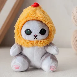 Poupée en peluche petit chat portant une cagoule jaune