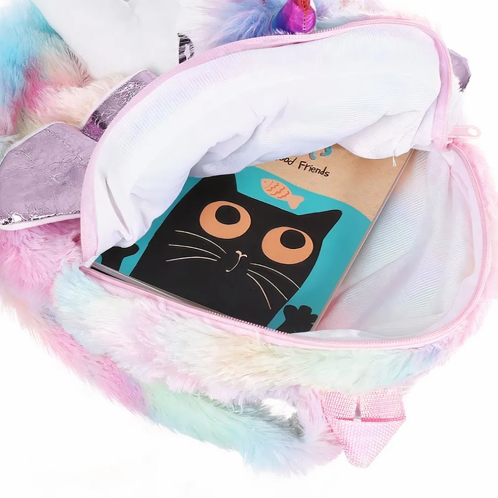 Sac à dos en peluche licorne multicolore