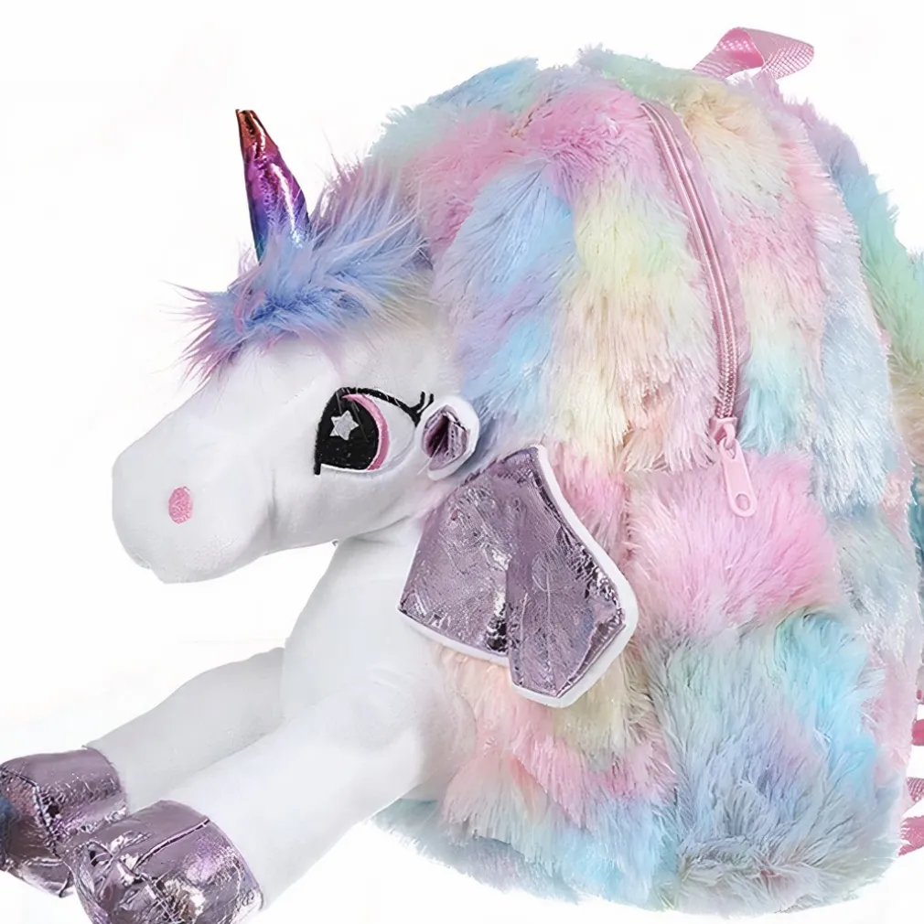 Sac à dos en peluche licorne multicolore