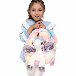 Sac à dos en peluche licorne multicolore