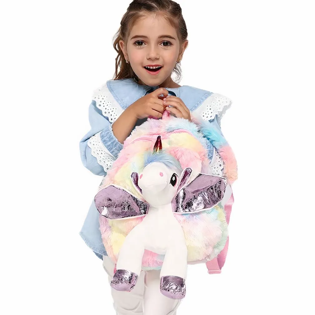 Sac à dos en peluche licorne multicolore