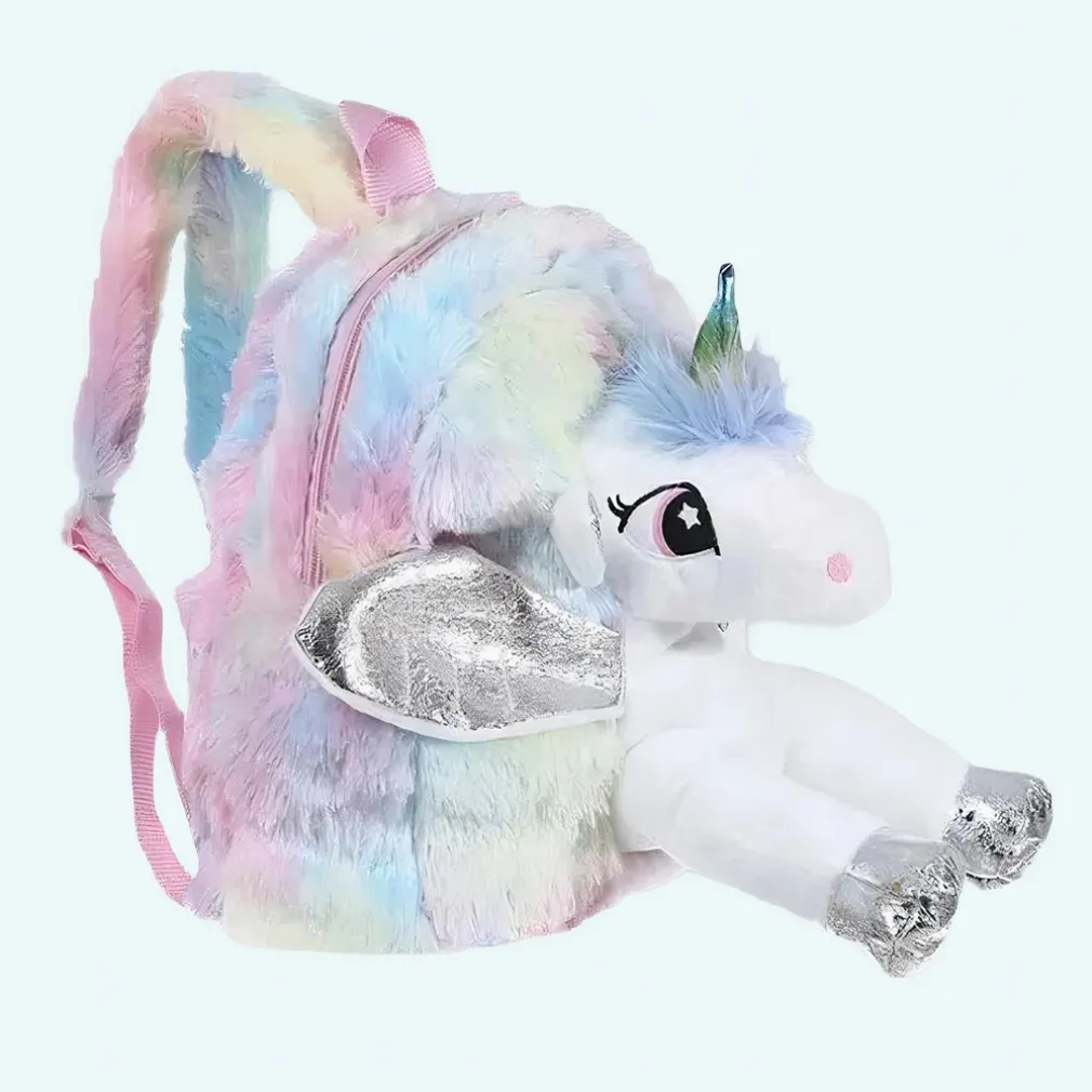 Sac à dos en peluche licorne argenté