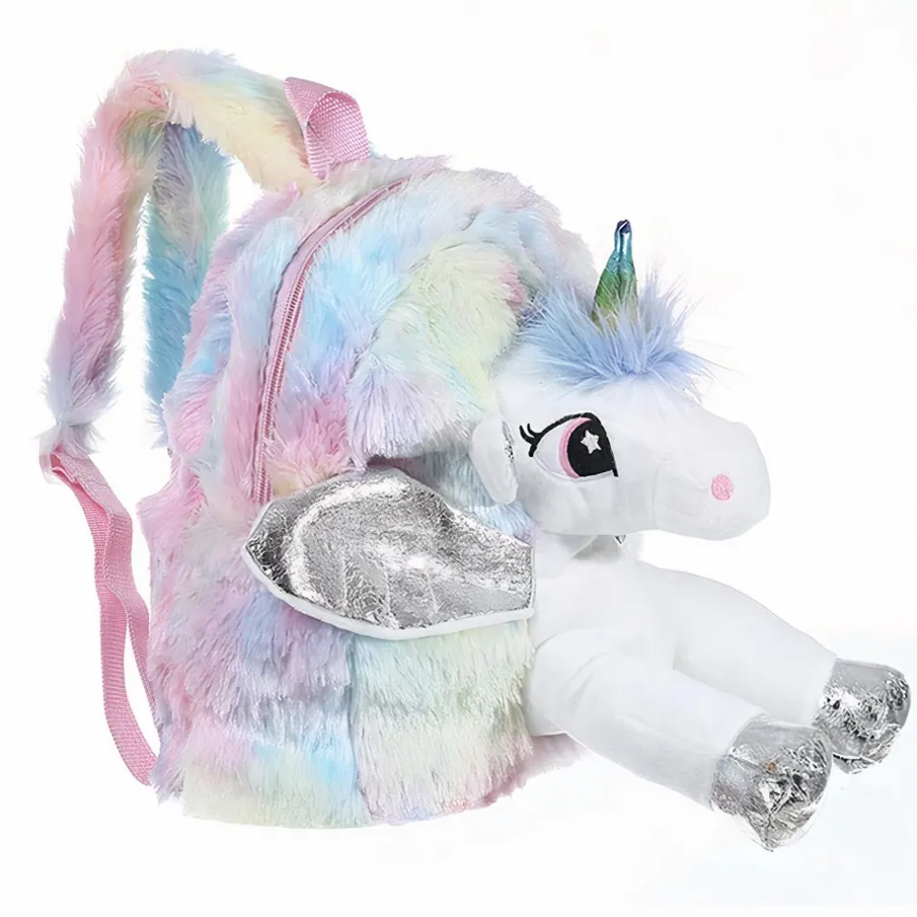 Sac à dos en peluche licorne argenté