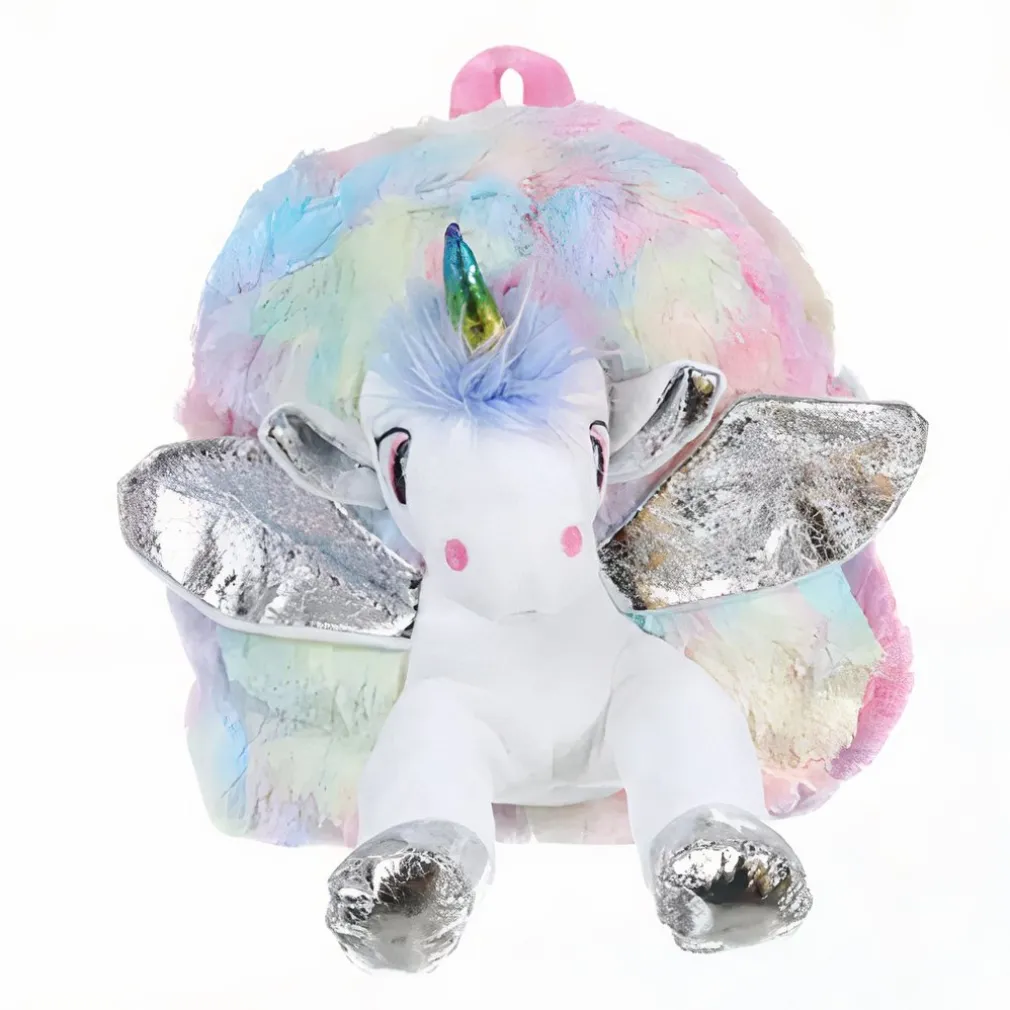 Sac à dos en peluche licorne argenté